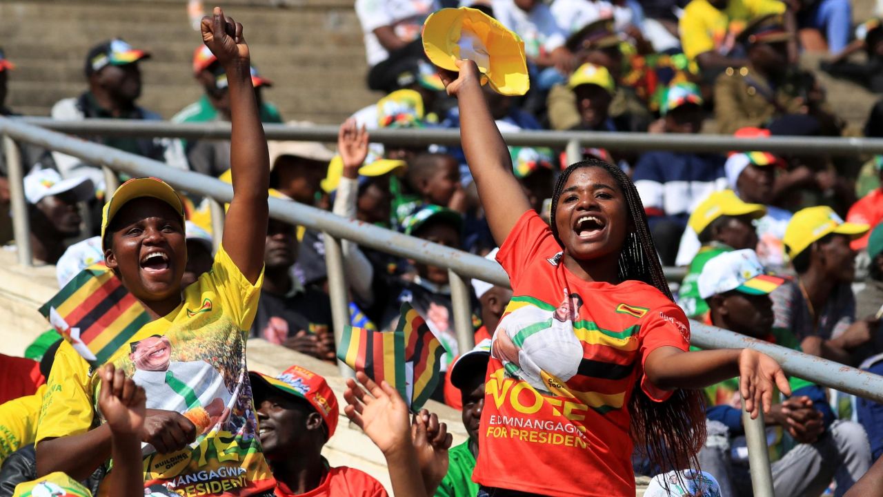 Mnangagwa's supporters cheer before his inauguration in Harare.