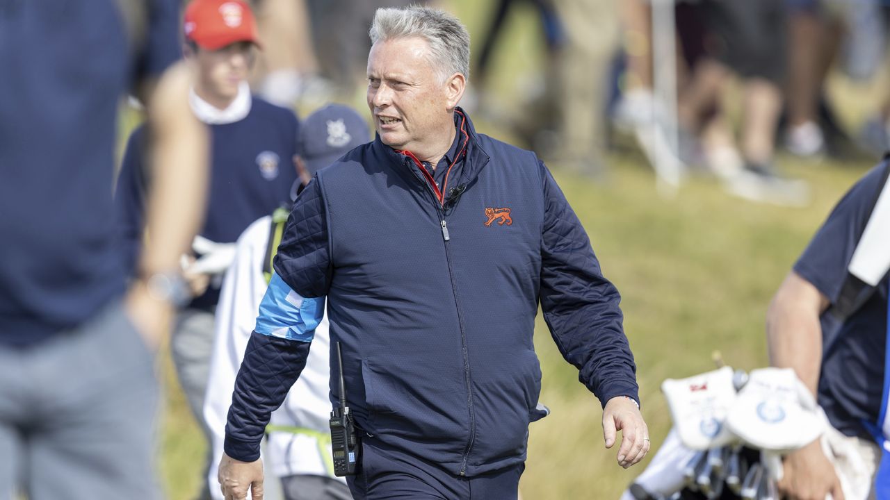 Stuart Wilson, GB&I's non-playing captain during day two of the 2023 Walker Cup in St Andrews.  Photo date: Sunday, Sept. 3, 2023. 73577602 (Press Association via AP Images)