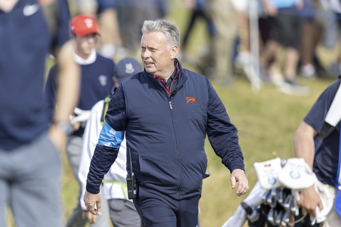 Stuart Wilson, non-playing captain of GB&I during day two of the 2023 Walker Cup at St Andrews. Picture date: Sunday September 3, 2023. 73577602 (Press Association via AP Images)
