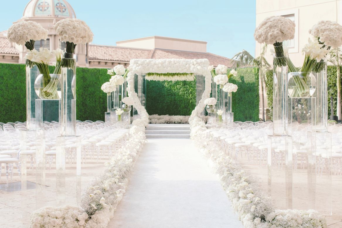 Roses, calla lilies, peonies, hydrangeas, and baby's breath installed for a private wedding in Beverly Hills.