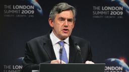British Prime Minister Gordon Brown speaks at a press conference at the end of the G20 Summit at the Excel centre in London, Thursday, April 2, 2009. The objective of the London Summit is to bring the world's biggest economies together to help restore global economic growth through enhanced international coordination. (AP Photo/Alastair Grant) 