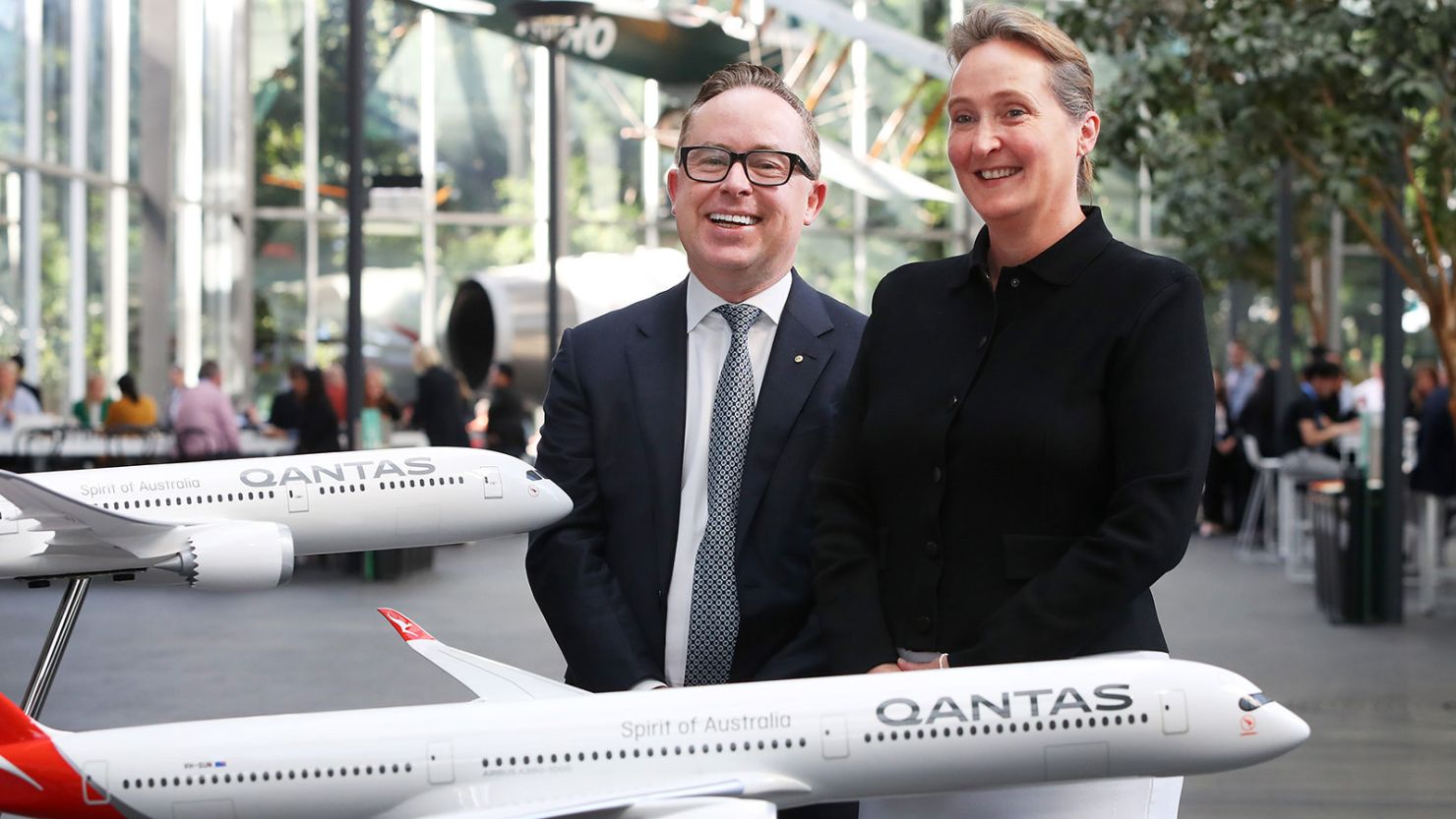 Alan Joyce, CEO of Qantas, left, will retire early. He will be replaced by Vanessa Hudson, right, who is the chief executive officer-designate of the airline. 