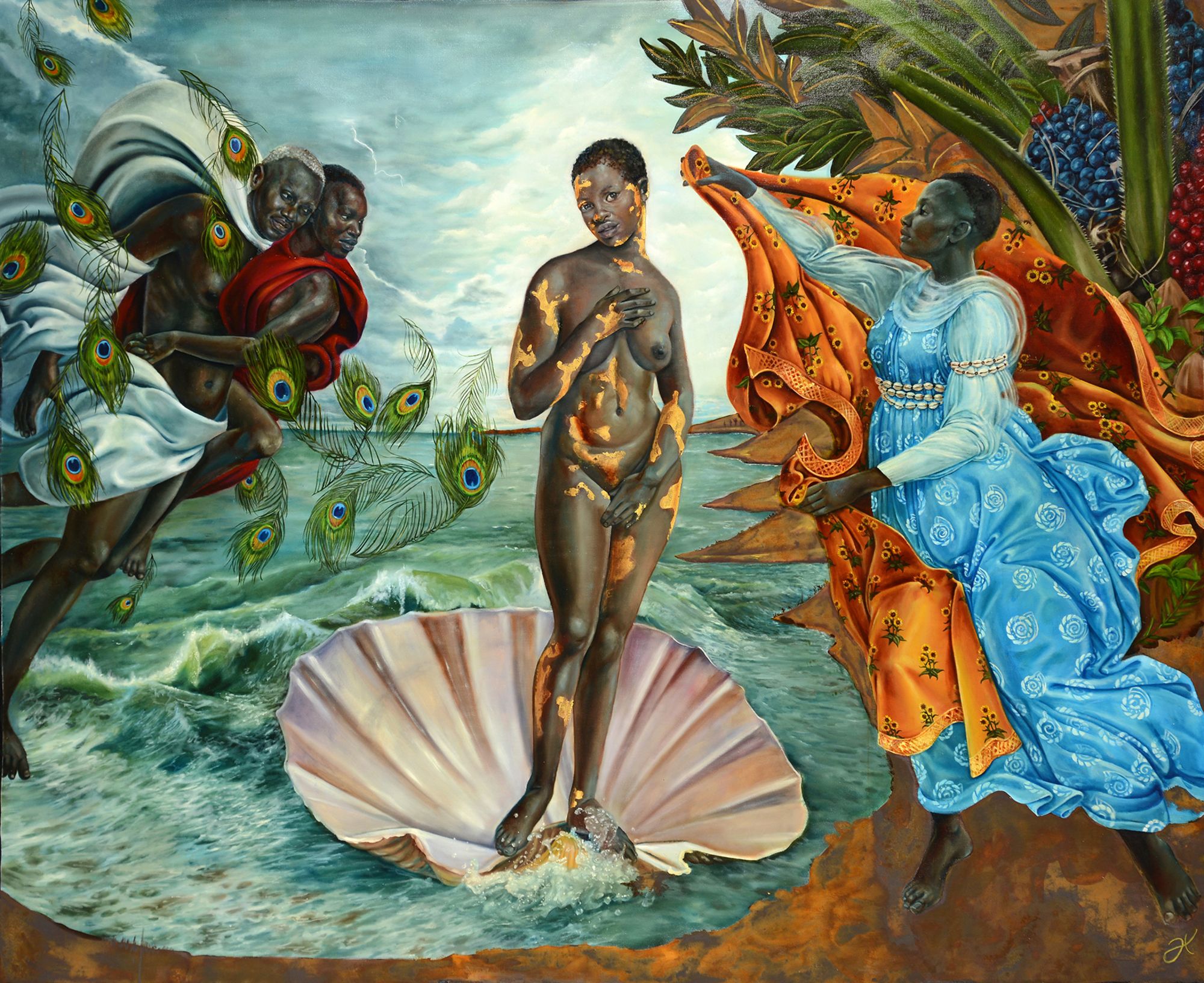 Currently on display at the Spelman College Museum of Fine Art in Atlanta, the exhibit "Harmonia Rosales: Master Narrative" entwines West African religion and art techniques of the Renaissance period. Pictured here: Rosales' work "The Birth of Oshun."