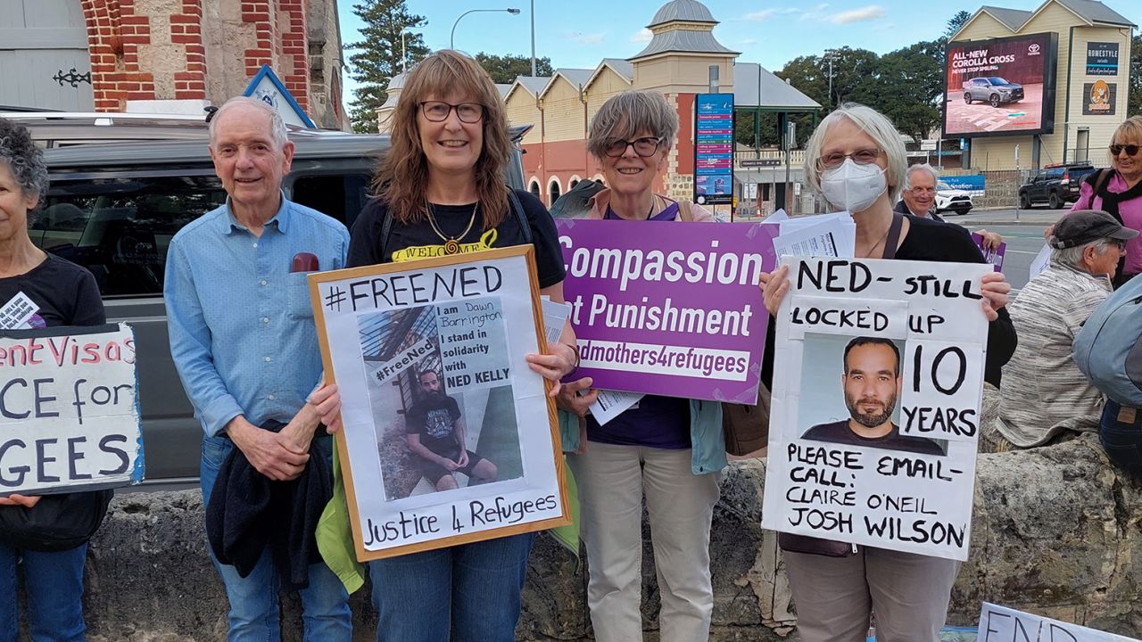 Dawn Barrington (third from left) has been holding weekly protests with others calling for Emeralds' freedom.