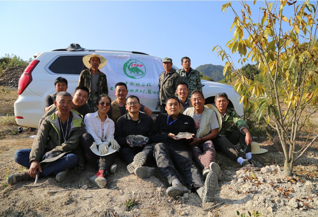 The team of researchers from the Institute of Vertebrate Paleontology and Paleoanthropology and the Fujian Institute of Geological Survey at the site shortly after the fossil of  Fujianvenator prodigiosus was discovered.