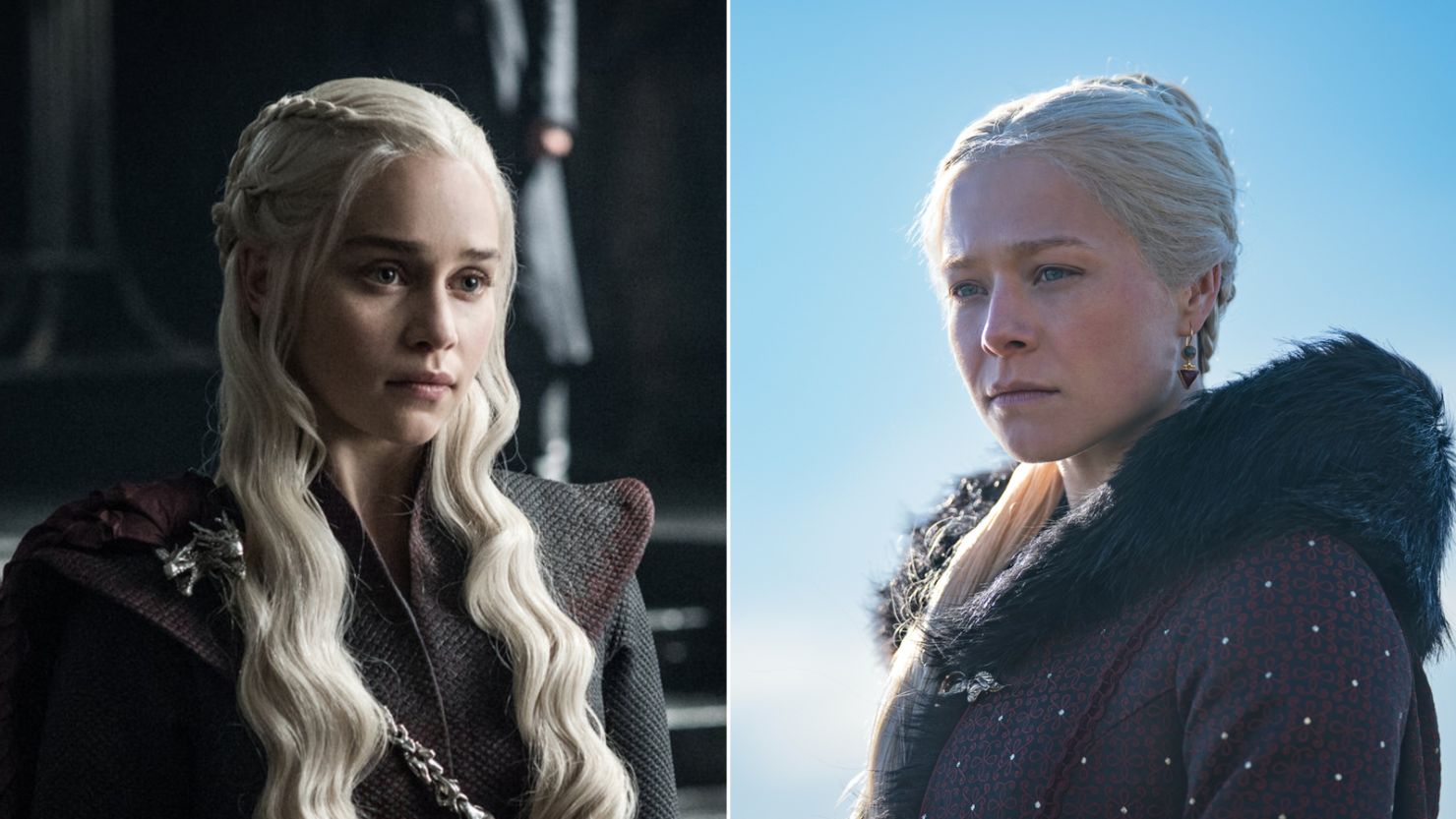 Emilia Clarke as Daenerys Targaryen, left, and Rhaenyra