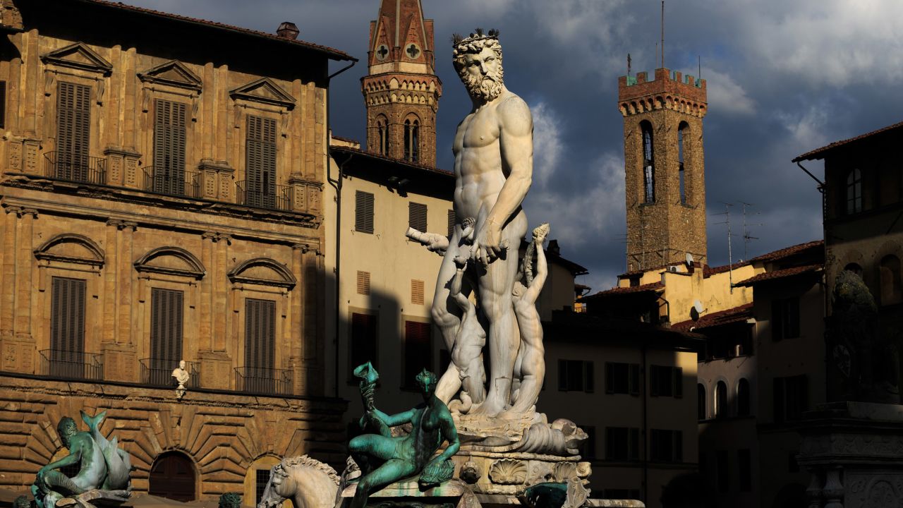 The Fountain of Neptune, pictured here in 2016, stands in the Piazza della Signoria in Florence, Italy. 
