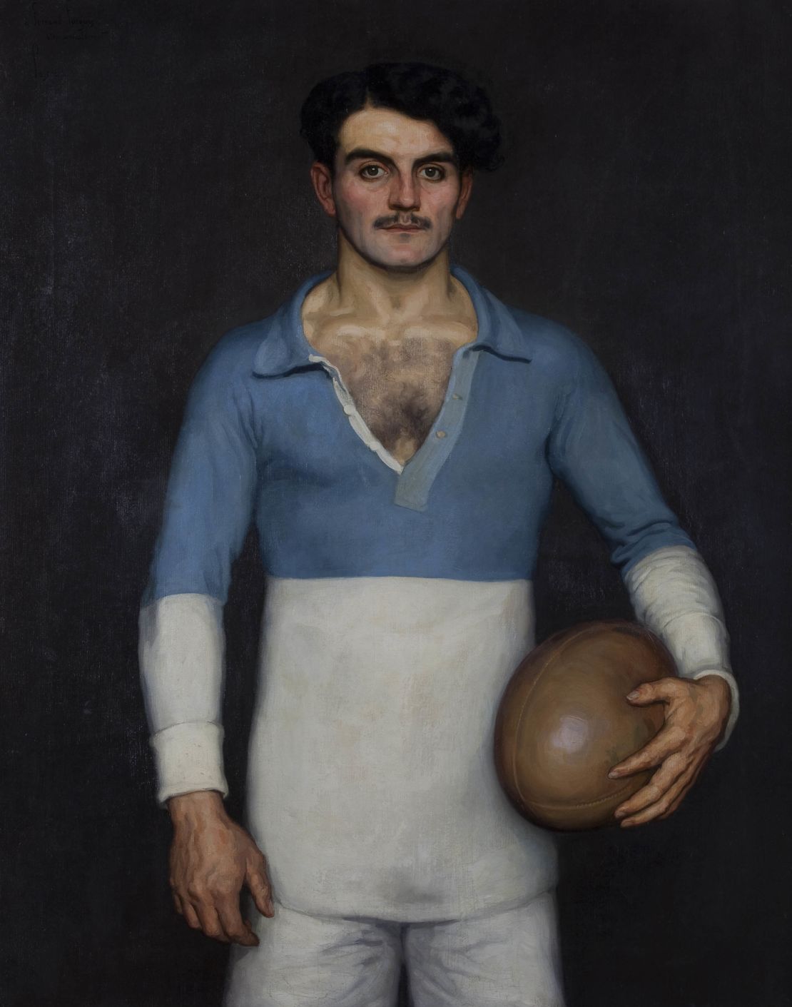 A portrait of Fernand Forgues, captain of the Aviron Bayonnais, painted by Eugene Pascau in 1912.
