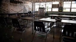 An empty classroom is seen at City Springs Elementary/Middle School in Baltimore, Maryland. City Springs is one of the schools having to adjust their hours due to excessively hot weather. 
