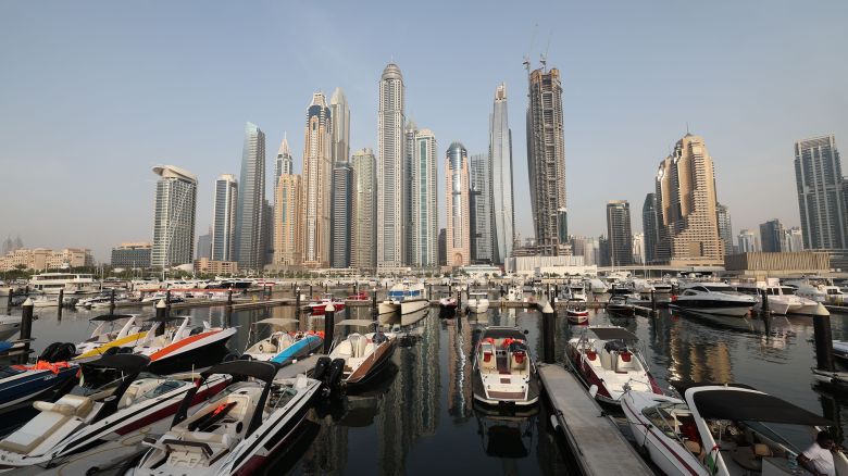 A picture taken on June 30, 2022, shows a view of the Dubai Marina in the Gulf Emirate. 