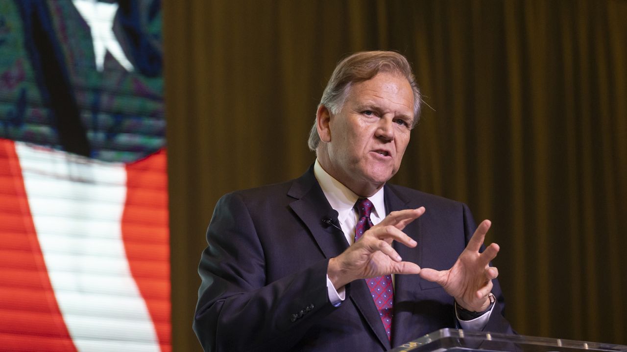 Former Representative Mike Rogers, a Republican from Michigan, speaks during the Palmetto Family Council's Vision 24 national conservative policy forum in North Charleston, South Carolina, US, on Saturday, March 18, 2023. 