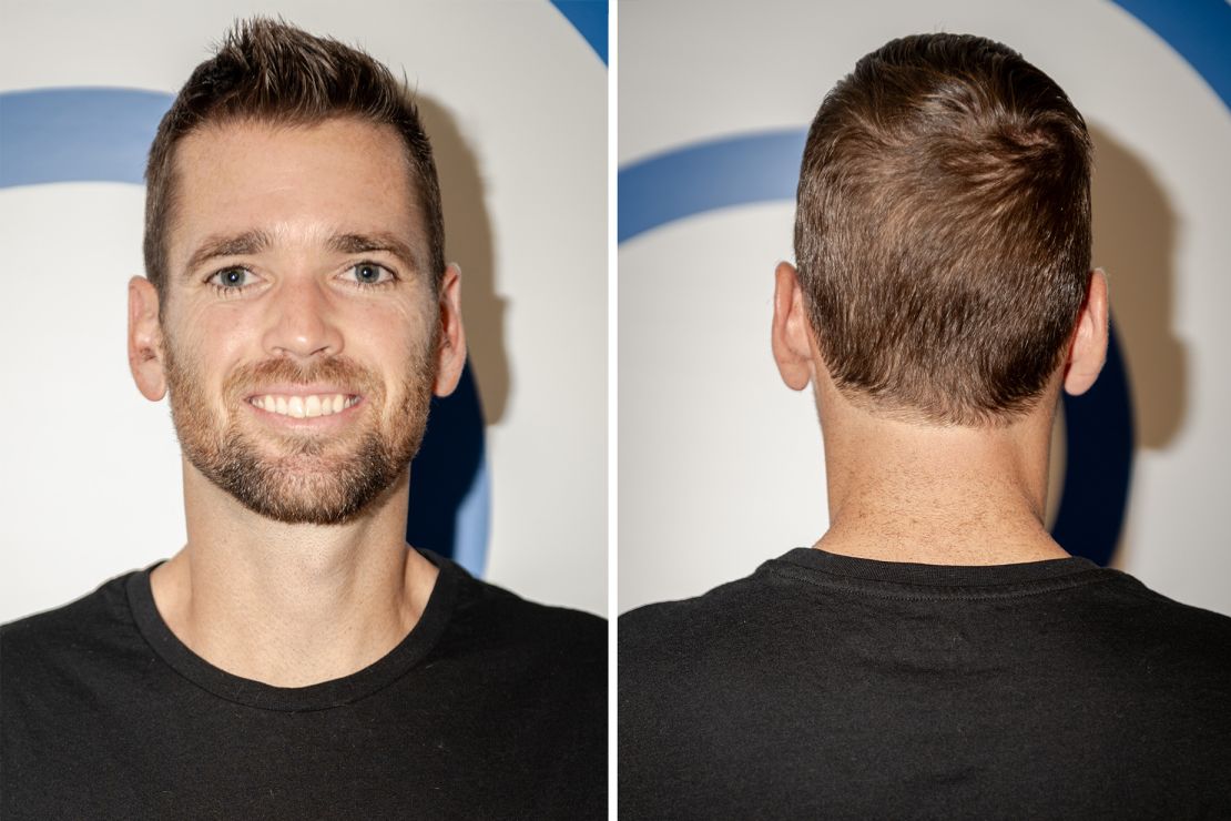 Tennis player Austin Krajicek shows off his fresh haircut at Julien Farel's salon inside of Arthur Ashe stadium in Queens, New York, on Wednesday, August 30.