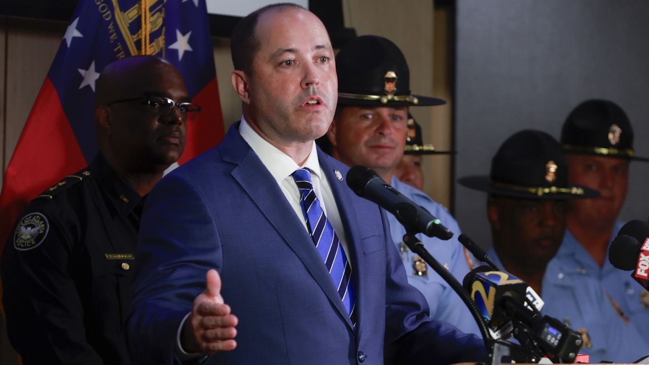Georgia Attorney General Chris Carr discusses the indictment Tuesday. 