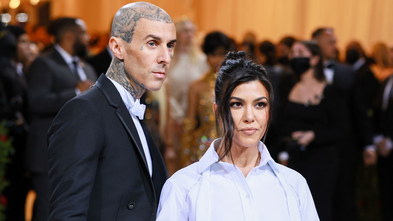 NEW YORK, NEW YORK - MAY 02: (L-R) Travis Barker and Kourtney Kardashian attend The 2022 Met Gala Celebrating "In America: An Anthology of Fashion" at The Metropolitan Museum of Art on May 02, 2022 in New York City. (Photo by Theo Wargo/WireImage)