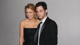 Actress Blake Lively (L) and actor Penn Badgley attend Nina Ricci's after party for the Metropolitan Museum of Art Costume Institute gala at Phillippe in New York City. Lively wears Ralph Lauren Collection and Ralph Lauren Vintage Jewelry Collection. (Photo by Fairchild Archive/Penske Media via Getty Images)