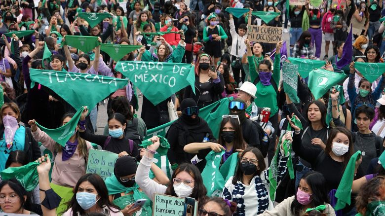 Women demonstrate demanding the decriminalization of abortion during the Global Day of Action for Legal and Safe Abortion in Mexico City on September 28, 2022. (Photo by SILVANA FLORES / AFP) (Photo by SILVANA FLORES/AFP via Getty Images)