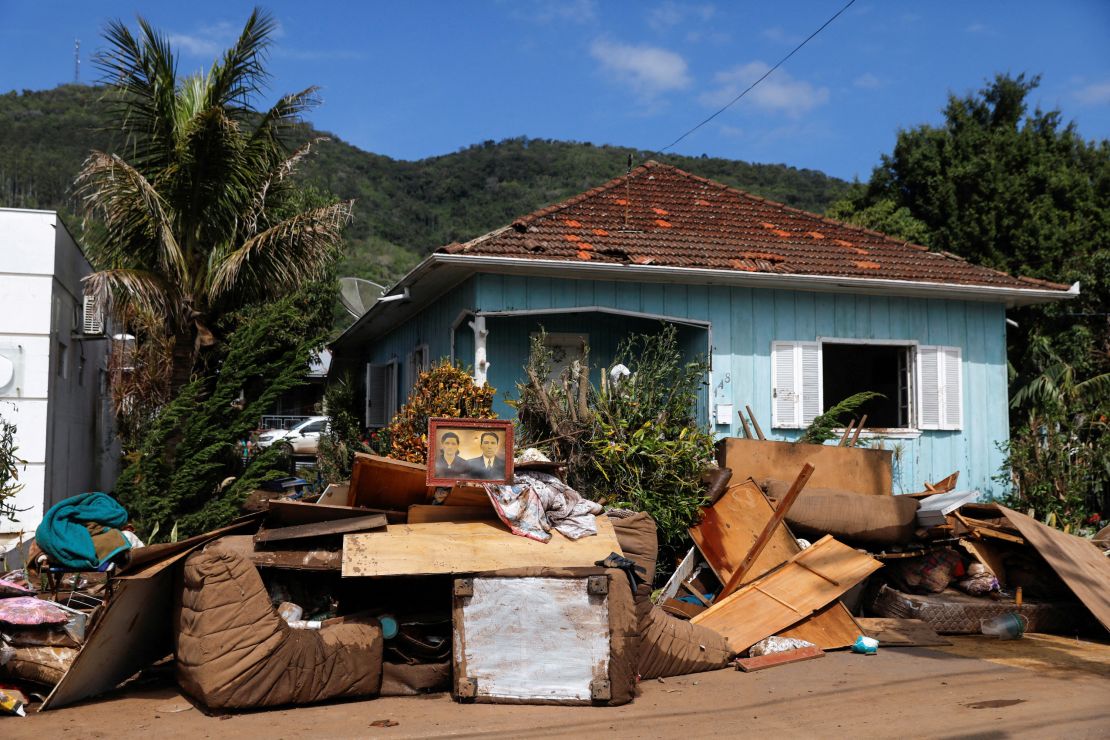 Residents' belongings are seen amid a clean-up of a flooded area in Mucum, Rio Grande do Sul, Brazil, September 6, 2023.