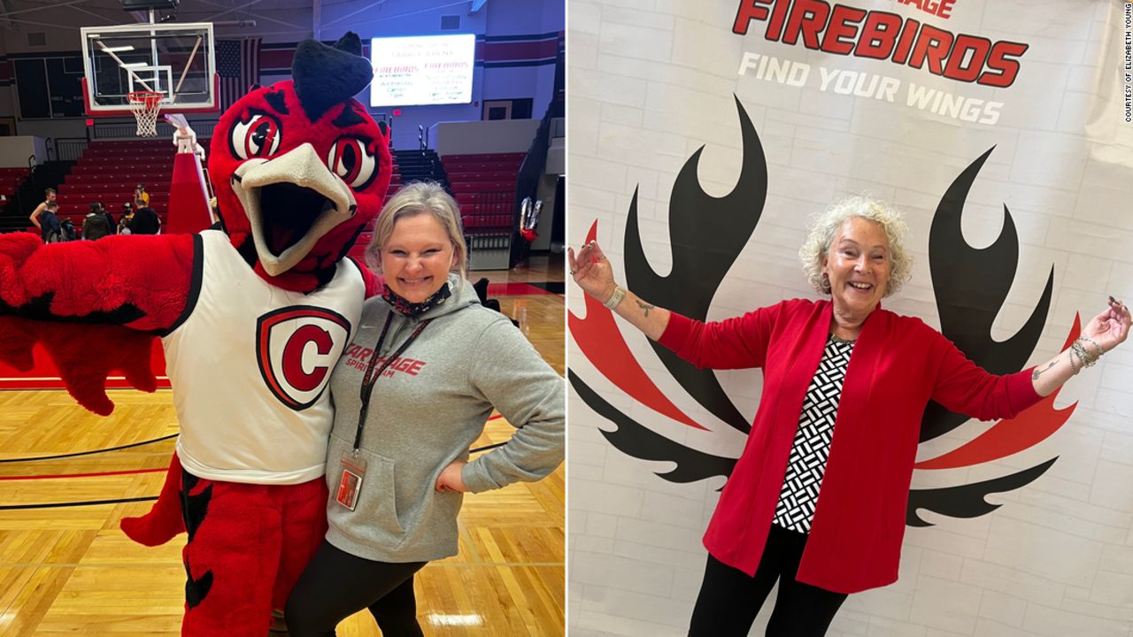 Amy Malczewski, left, with Carthage College's Firebird mascot, and Christy Schwan are pictured on campus.