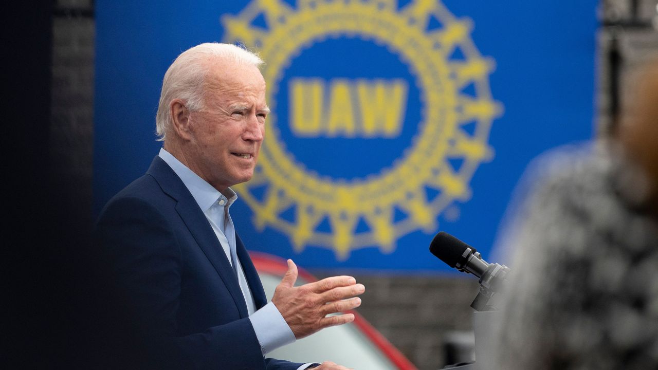 Joe Biden speaks at the United Auto Workers union hall in Warren, Michigan, during the 2020 presidential campaign.