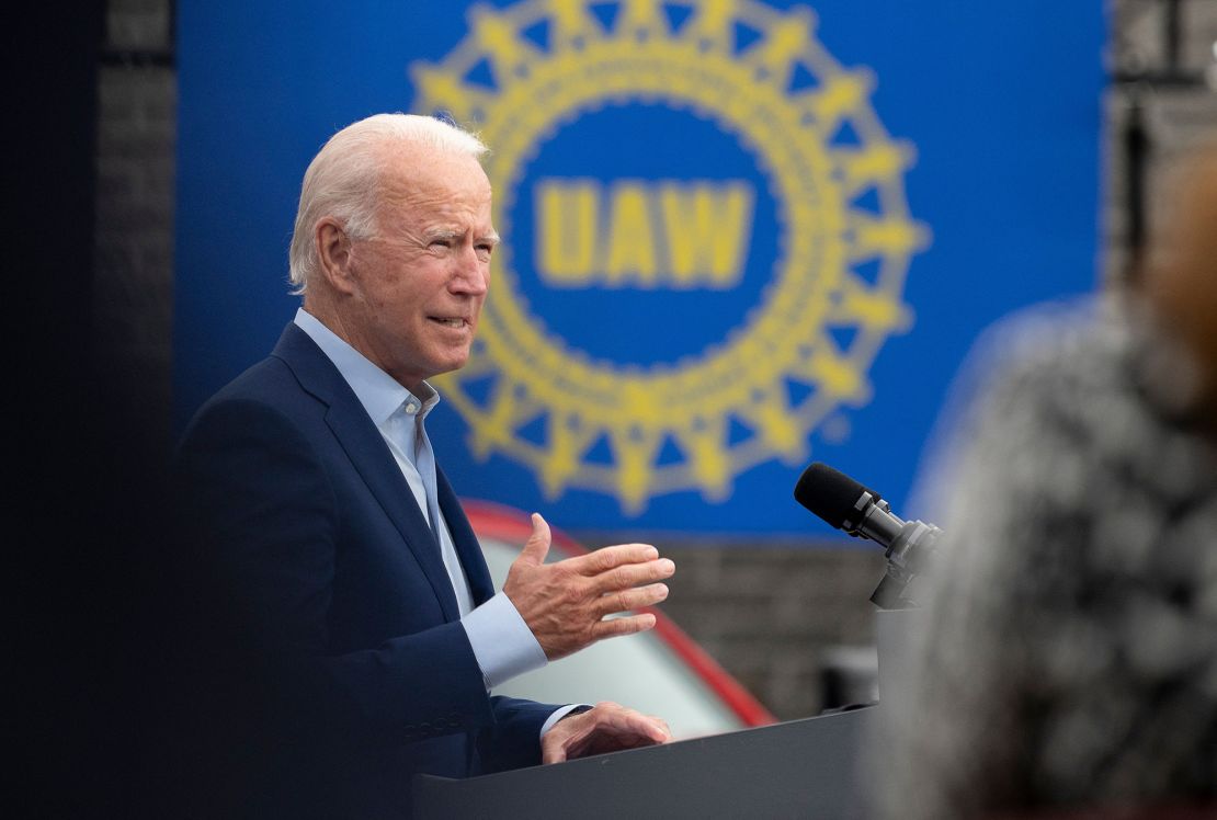 Joe Biden speaks at the United Auto Workers union hall in Warren, Michigan, during the 2020 presidential campaign.