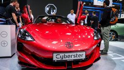 MUNICH, GERMANY - SEPTEMBER 5: Visitors look at a Cyberster electric car by Chinese car brand MG at the IAA Mobility 2023 international motor show on September 6, 2023 in Munich, Germany. This year's IAA is running from September 5 to September 10 at the Munich trade fair grounds and at several other locations across the city. (Photo by Leonhard Simon/Getty Images)