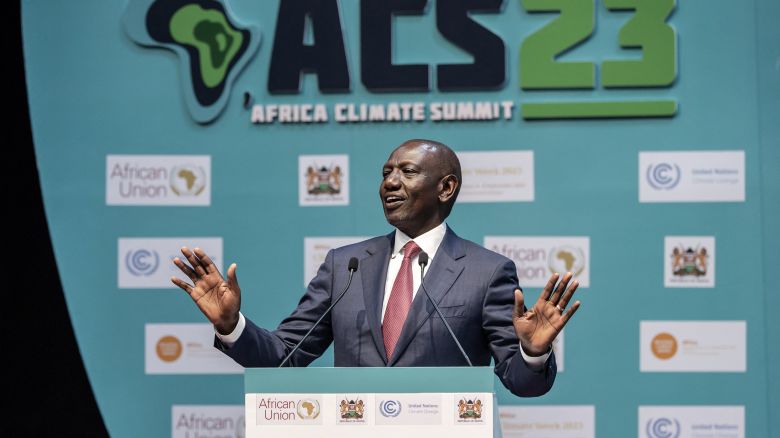 President of Kenya William Ruto delivers his remarks during the Africa Climate Summit 2023 at the Kenyatta International Convention Centre (KICC) in Nairobi on September 5, 2023. (Photo by Luis Tato / AFP) (Photo by LUIS TATO/AFP via Getty Images)