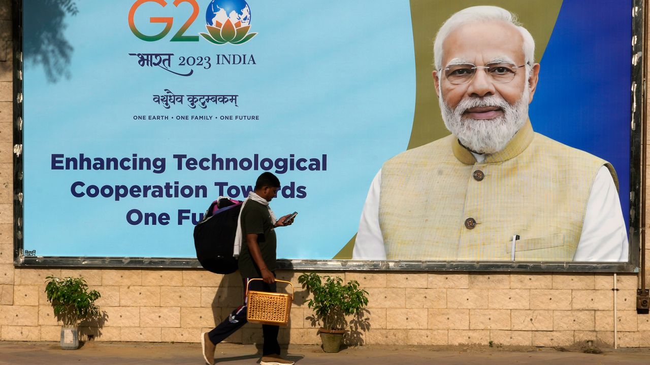 Billboards of Indian Prime Minister Narendra Modi are placed across New Delhi ahead of this week's summit of the Group of 20 nations in India. 