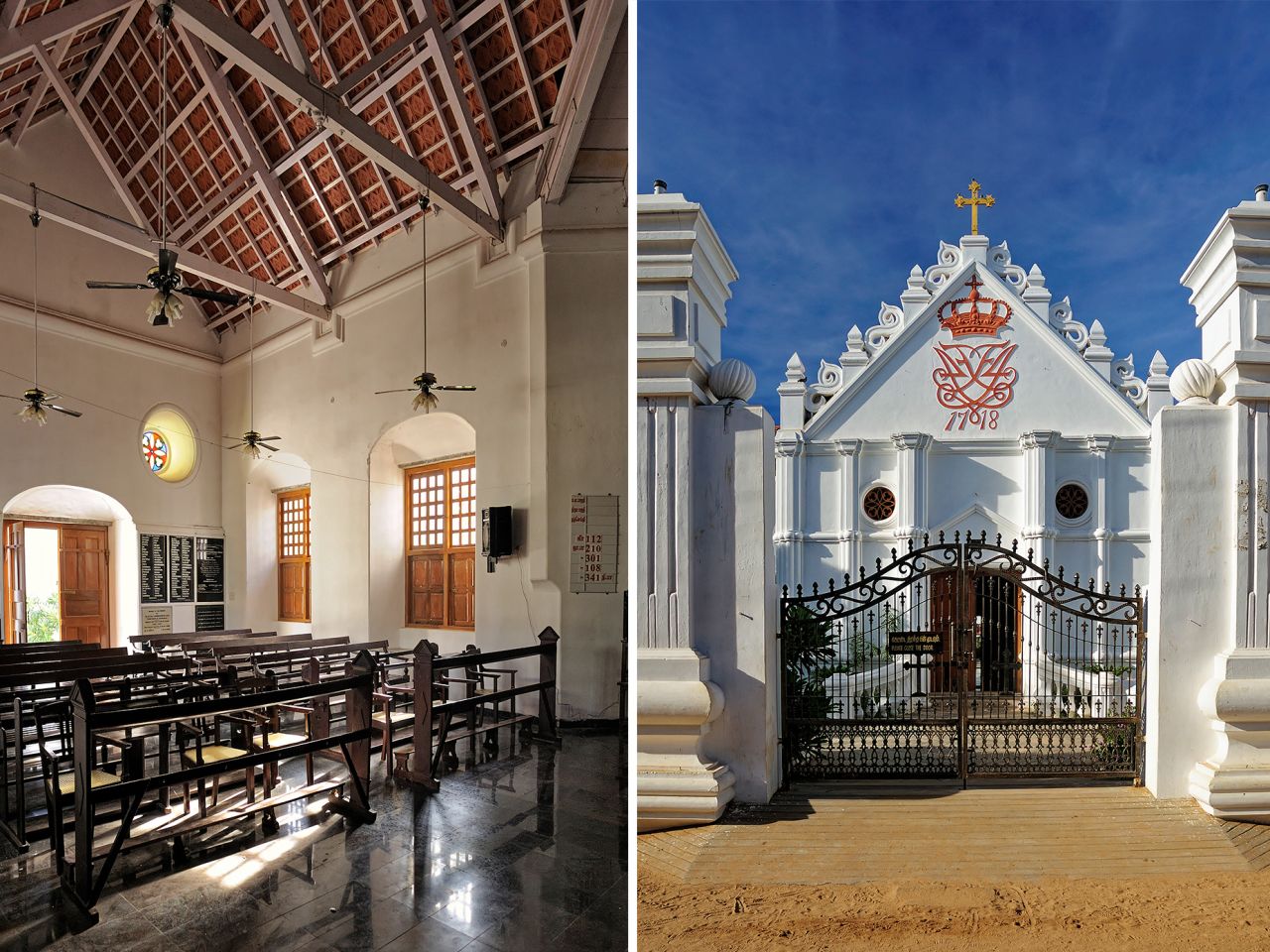Interior of a New Jerusalem Church, in Tranquebar state Tamil Nadu India

The New Jerusalem Church was built in 1718 by the Royal Danish missionary Bartholomaeus Ziegenbalg in the coastal town of Tranquebar state Tamil Nadu India which was at that time a Danish India colony