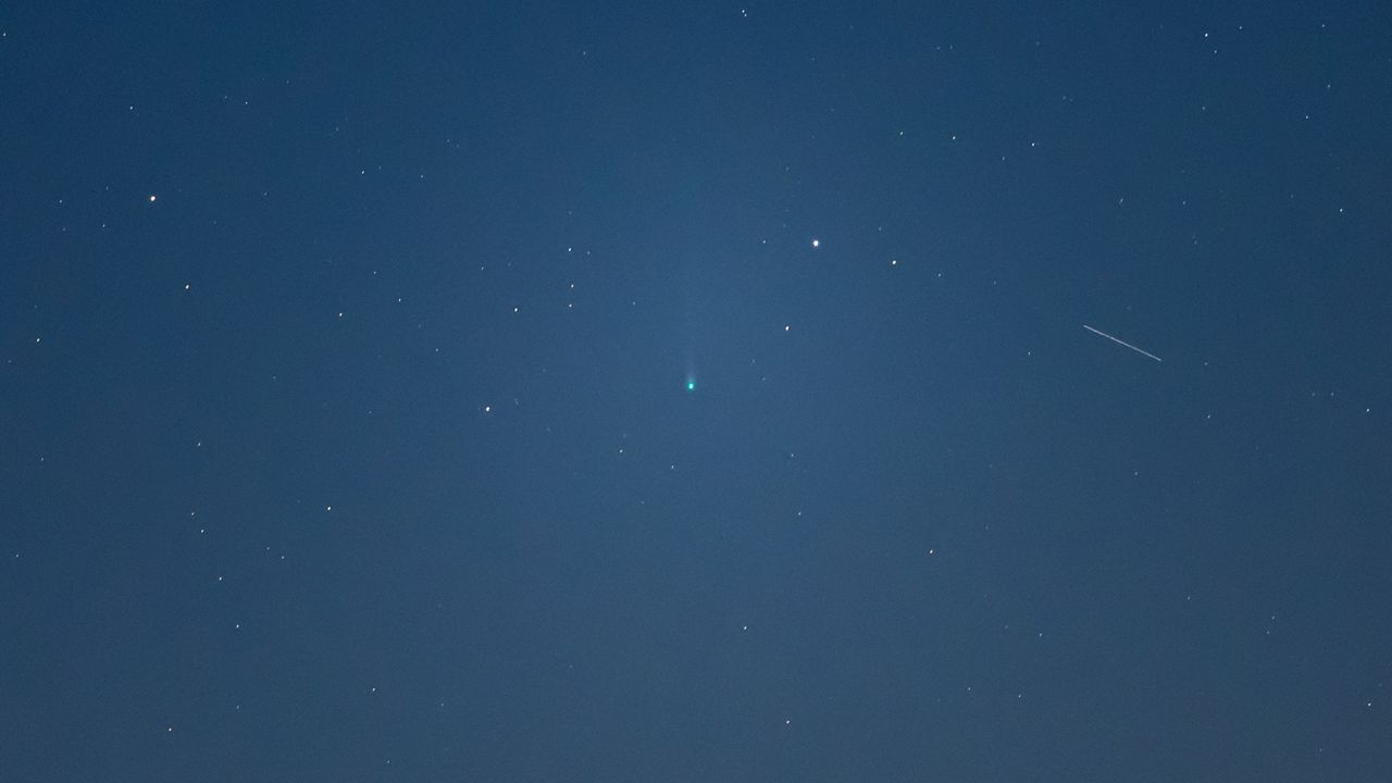 A view of the Comet C/2023 P1 (Nishimura) in L'Aquila, Italy, on September 7, 2023. Discovered only a month ago, the Nishimura comet might be visible to the naked eye this weekend. Calculations have reportedly shown that Comet Nishimura has an orbital period of around 437 years. (Photo by Manuel Romano/NurPhoto via Getty Images)
