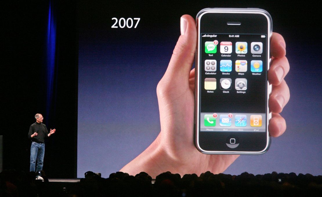 Apple CEO Steve Jobs introduces the new iPhone at Macworld in San Francisco on January 9, 2007.