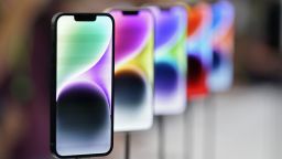 New iPhone 14 models on display at an Apple event on the campus of Apple's headquarters in Cupertino, Calif., Wednesday, Sept. 7, 2022.
