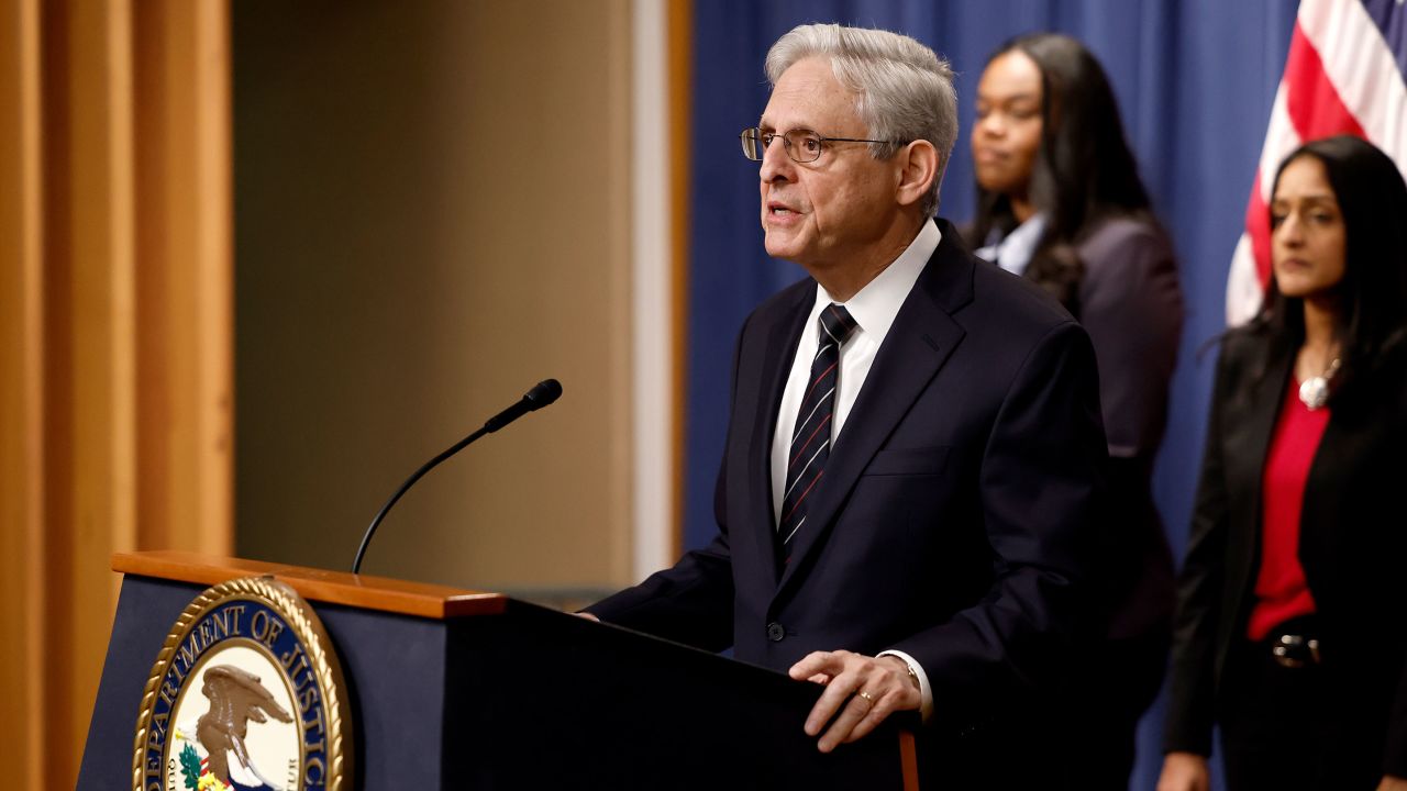 WASHINGTON, DC - JANUARY 24: U.S. Attorney General Merrick Garland speaks during a news conference on a new antitrust lawsuit against Google at the Justice Department on January 24, 2023 in Washington, DC. The Justice Department and states including California, New York, Colorado and Virginia, have filed a lawsuit against Google over the company's monopolization of the market for online ads.  (Photo by Anna Moneymaker/Getty Images)