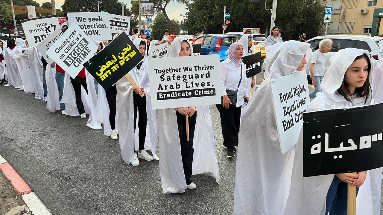 Israelis participate in a protest in Haifa, Israel, against the crime wave impacting their community, on August 31.