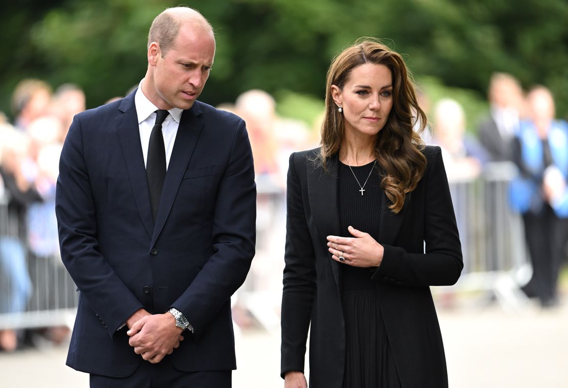 The Prince and Princess of Wales viewed the floral tributes to the Queen at Sandringham, September 15, 2022.