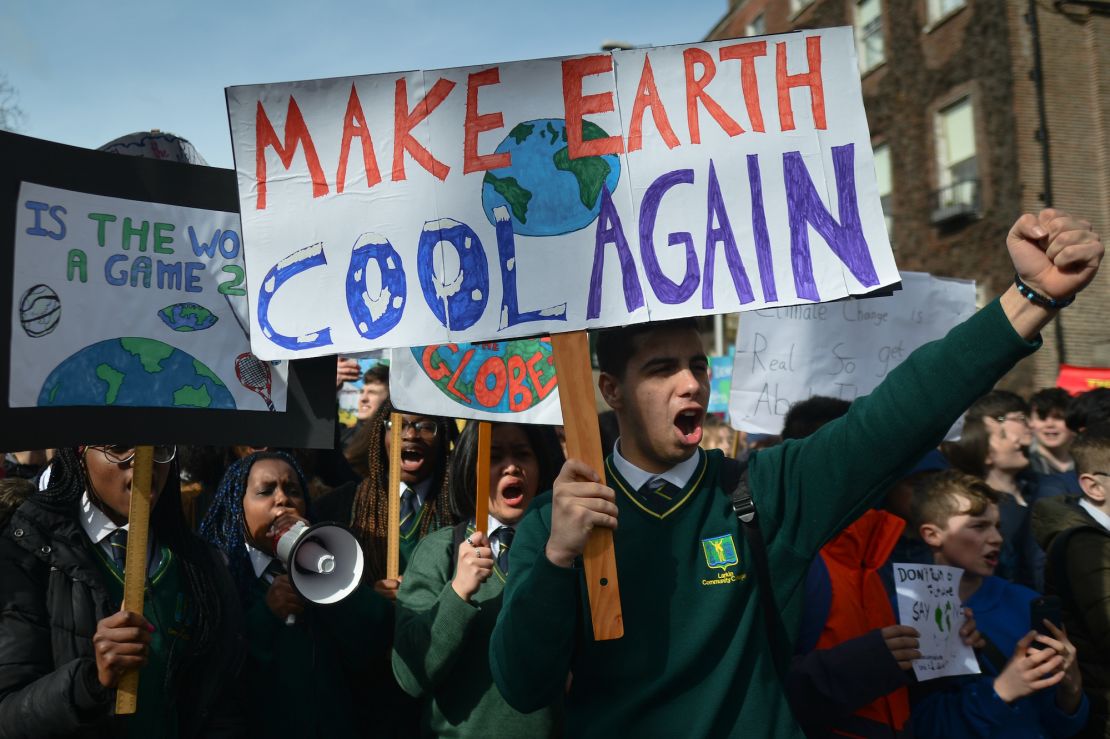Irish schools students during the "Global School Strike for Climate Action" march from St Stephen's Green to Leinster House, demanding an immediate action on climate change.
On Friday, March 15, 2019, in Dublin, Ireland. (Photo by Artur Widak/NurPhoto)