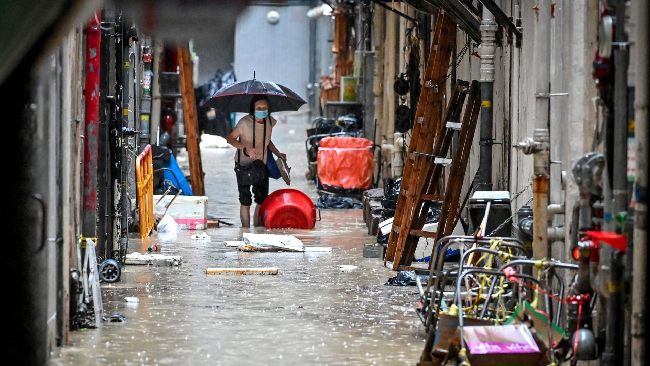 A flooded alley in Hong Kong on September 8, 2023.