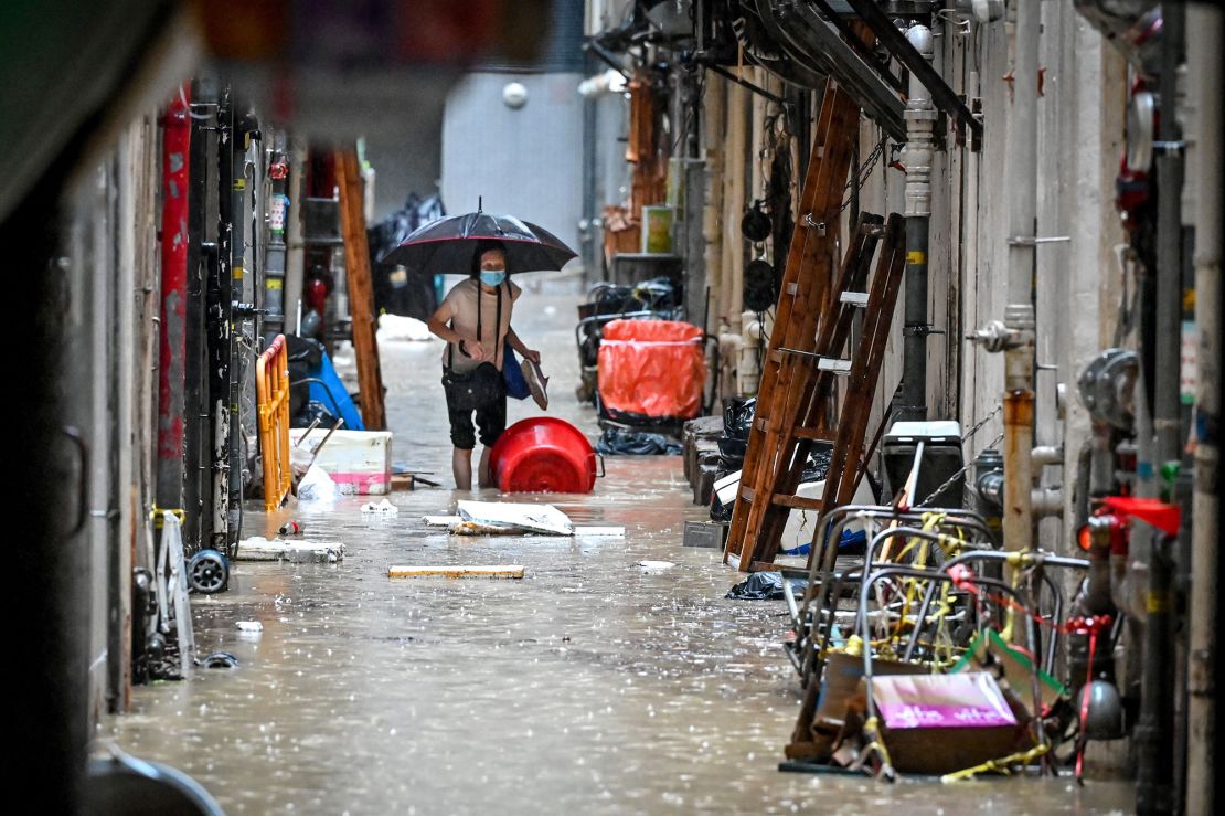 A flooded alley in Hong Kong on September 8, 2023. 