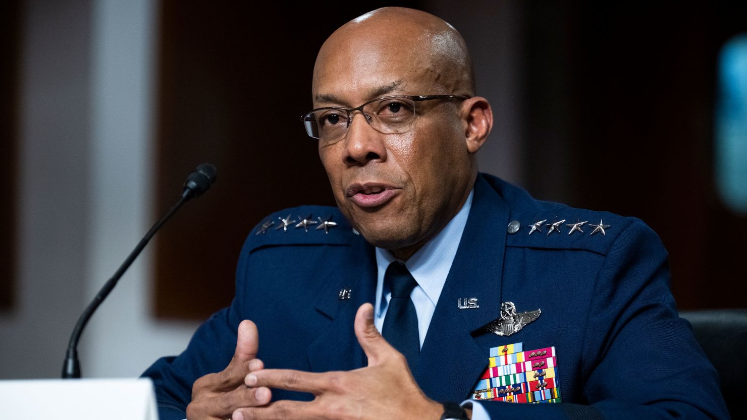 In this May 2022 photo, Air Force Chief of Staff Gen. Charles Q. Brown testifies during the Senate Armed Services Committee hearing in Washington, DC. 