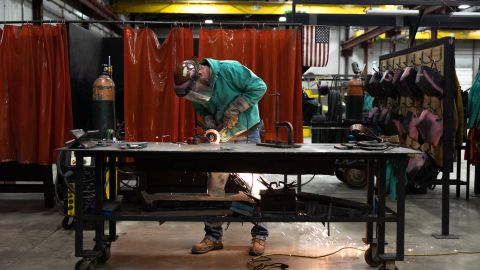 A student does steel work at Ironworkers Local 29 during an apprenticeship in Dayton, Ohio, on October Ohio, 24, 2022. 