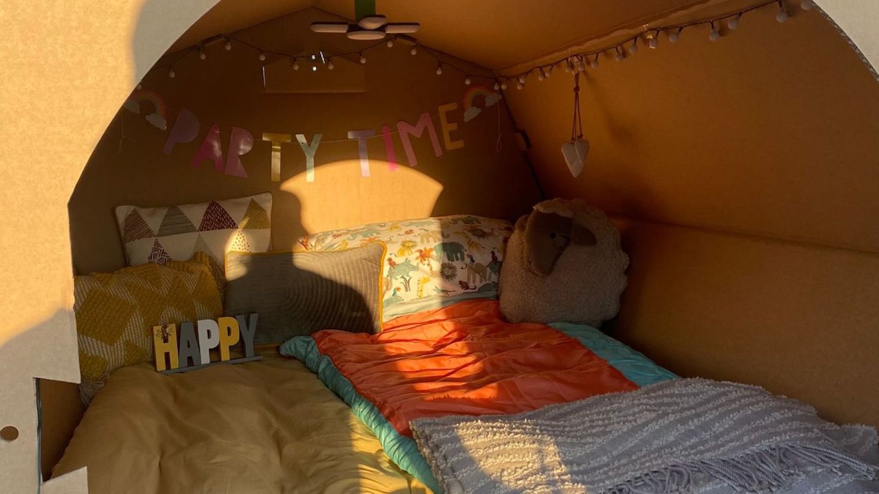 Tayla Evans, founder of EnviroTent, says the seven-sided shape creates more room inside the tent.