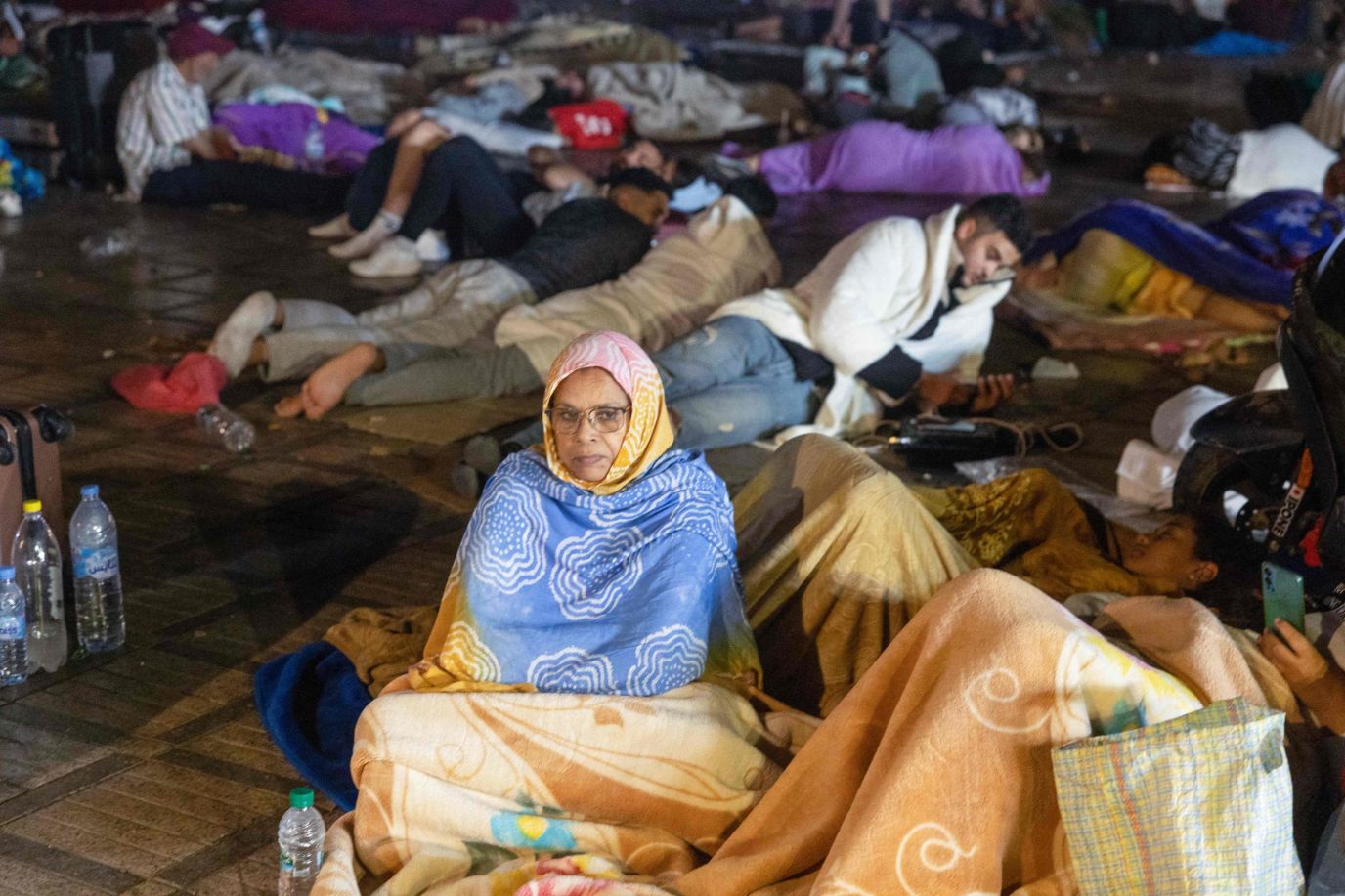Residents take shelter outside following the earthquake in Marrakech, Morocco on September 9. 