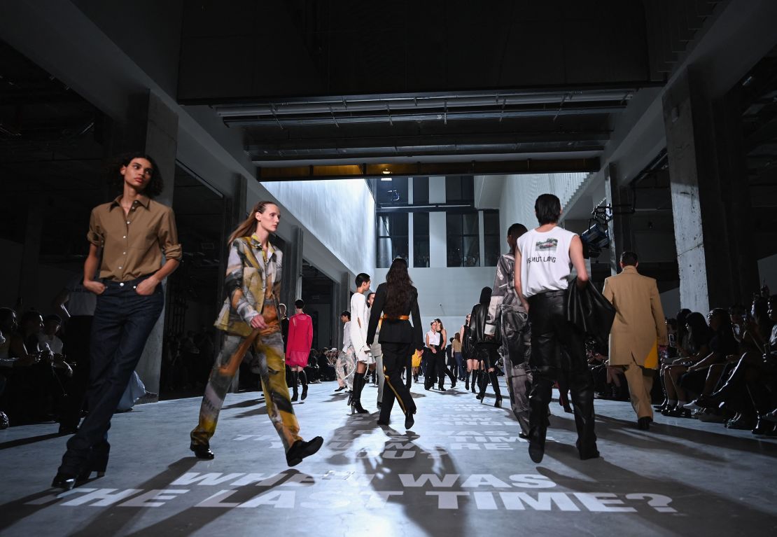 Models present designs by Helmut Lang during New York Fashion Week in New York City on September 8, 2023. (Photo by ANGELA WEISS / AFP) (Photo by ANGELA WEISS/AFP via Getty Images)