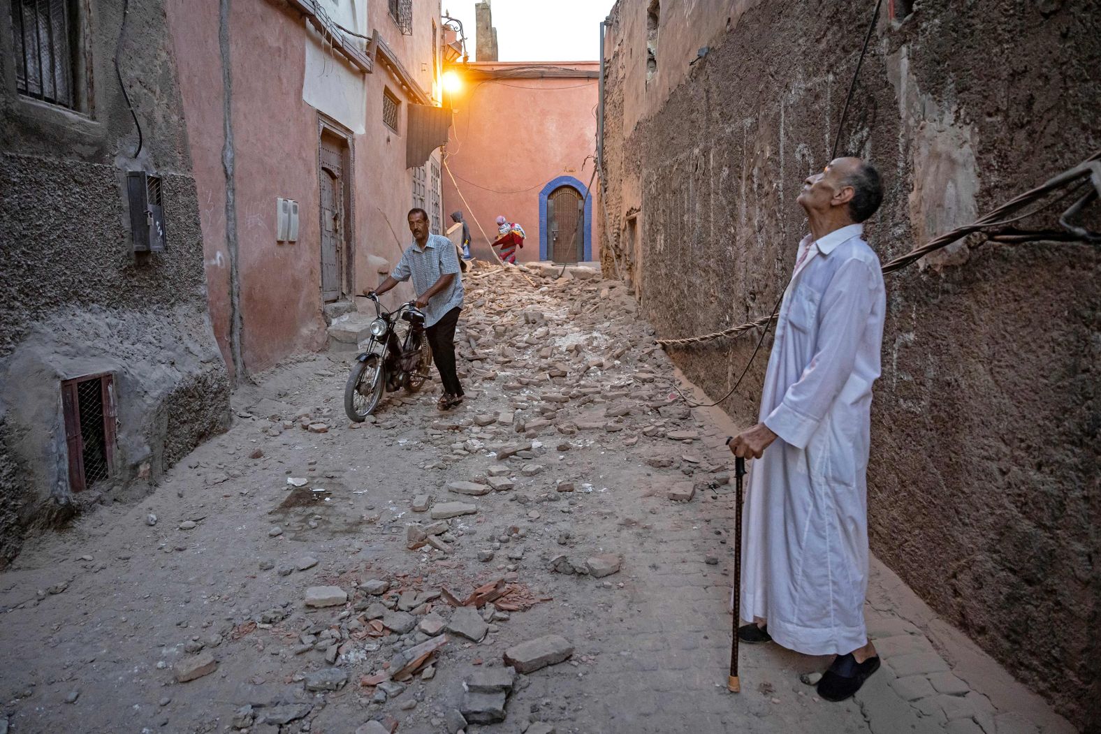 A resident looks at a damaged building in Marrakesh on September 9.