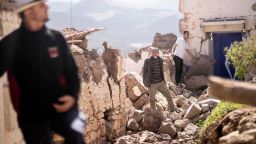 People inspect their damaged homes after an earthquake in Moulay Ibrahim village, near Marrakech, Morocco, Saturday, Sept. 9, 2023. A rare, powerful earthquake struck Morocco late Friday night, killing more than 800 people and damaging buildings from villages in the Atlas Mountains to the historic city of Marrakech. But the full toll was not known as rescuers struggled to get through boulder-strewn roads to the remote mountain villages hit hardest. 