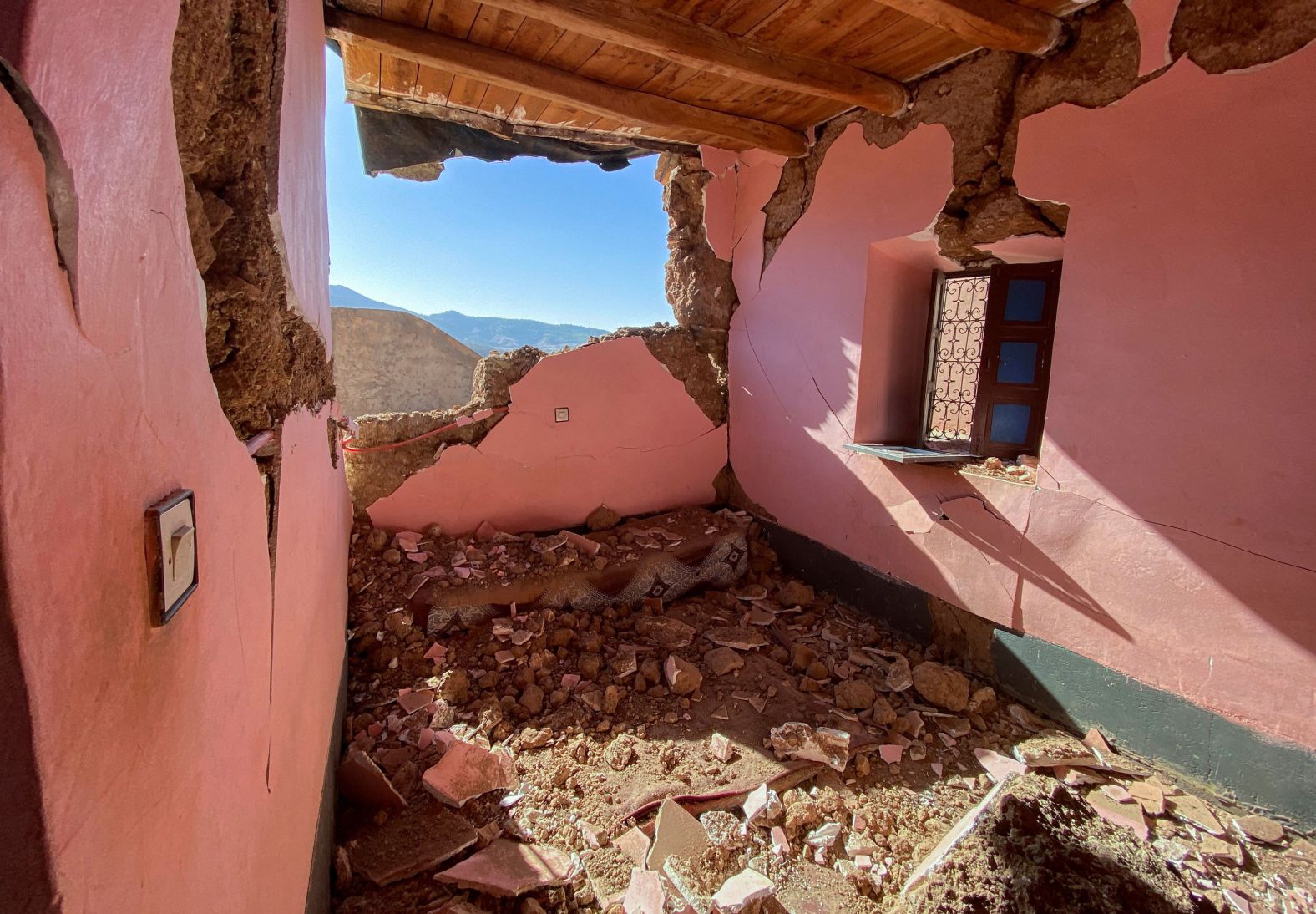 A damaged room in the village of Tansghart on September 9.