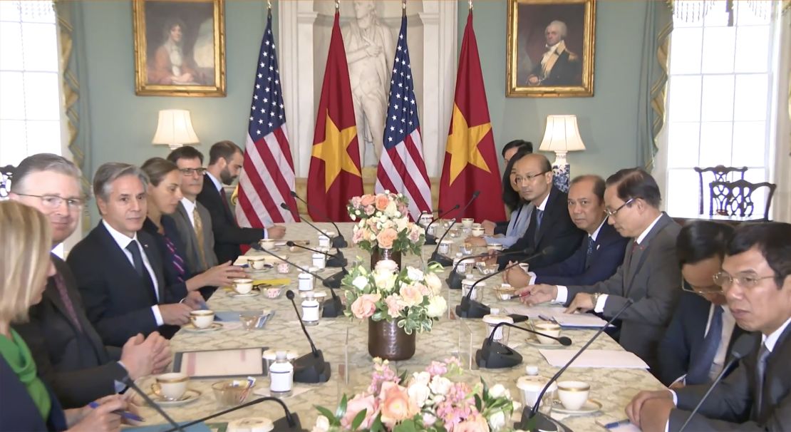 Secretary of State Antony J. Blinken meets with Chairman of the Communist Party of Vietnam's Commission for External Relations Le Hoai Trung at the Department of State.