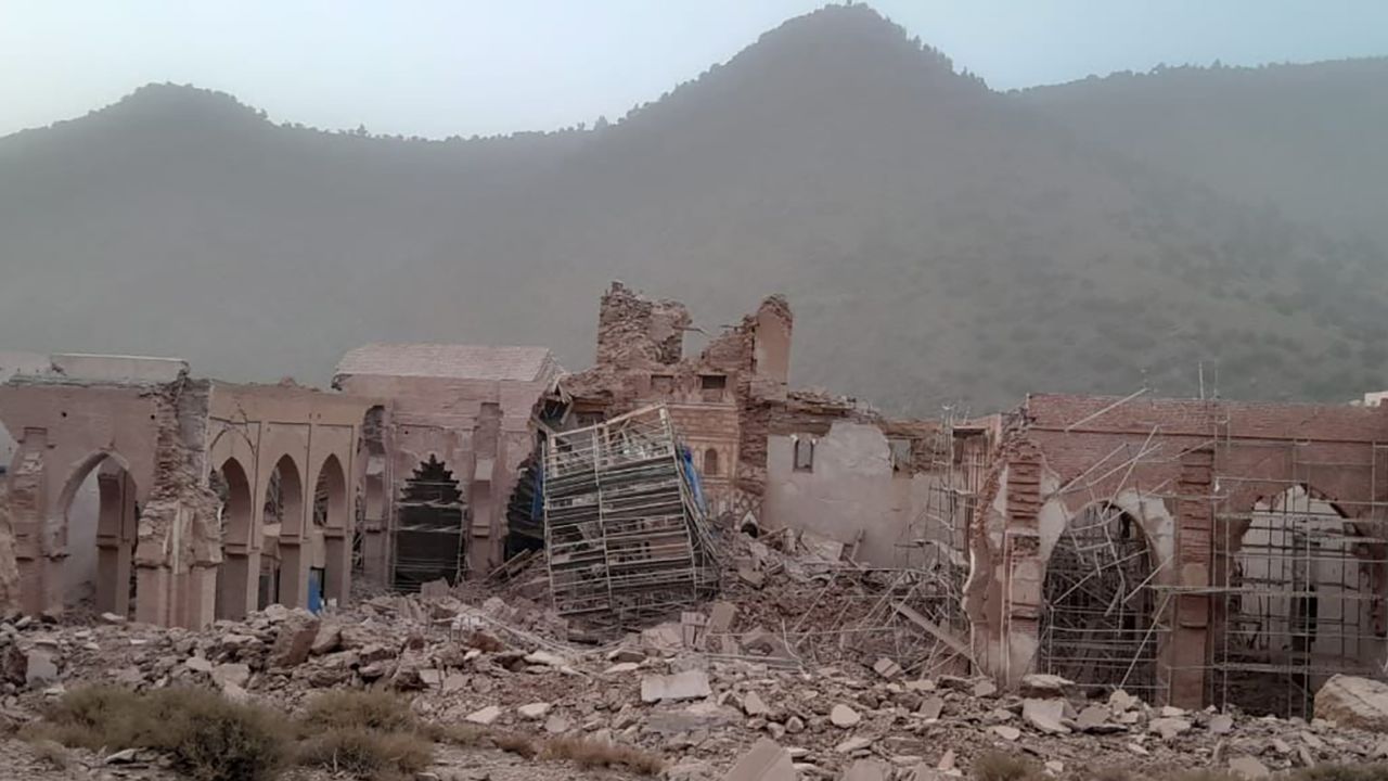 Images show the extent of the damage left by the earthquake on the 12th century Tinmal Mosque, a significant example of the Almohad architecture.