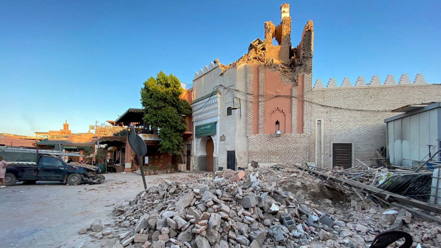 A view shows damage at an old mosque in the historic city of Marrakech, following a powerful earthquake in Morocco, September 9, 2023.