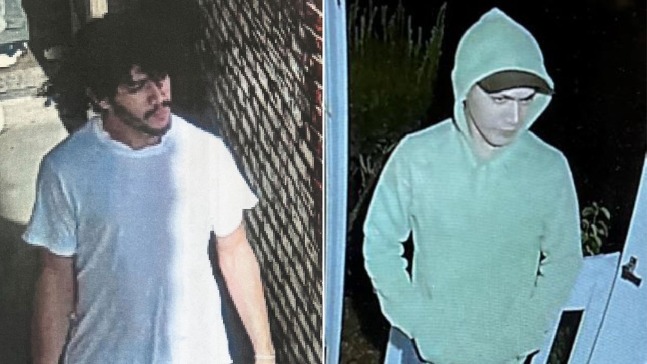Danelo Cavalcante is seen, left, prior to his escape, when he still had facial hair. On Sunday, authorities released a new image of the fugitive, right, showing him clean-shaven and wearing a green hooded sweatshirt.