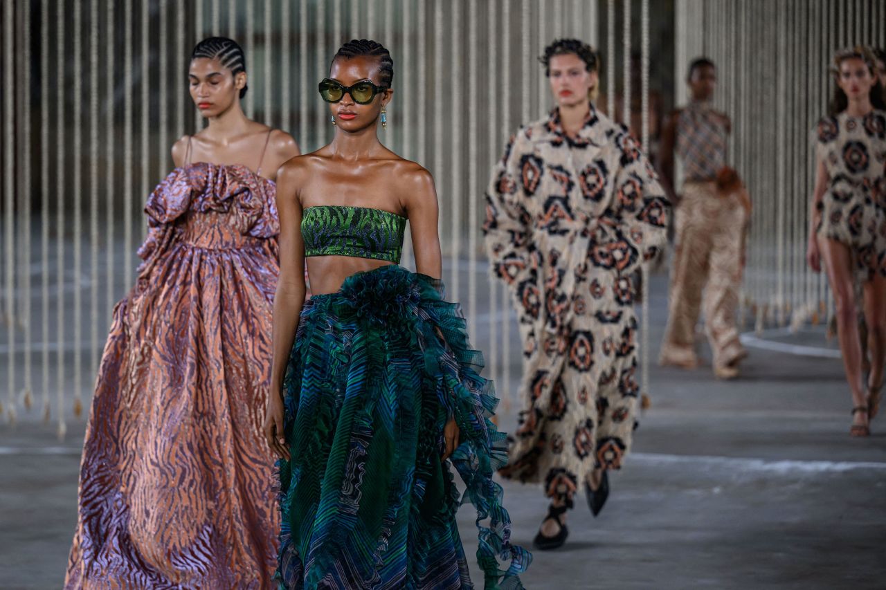 Models present designs by Ulla Johnson during New York Fashion Week in the Brooklyn borough of New York City on September 10, 2023. (Photo by Ed JONES / AFP) (Photo by ED JONES/AFP via Getty Images)